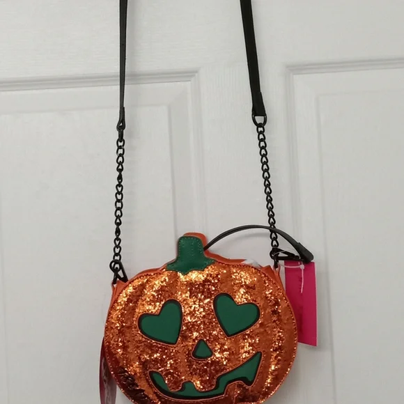 Betsey Johnson Glittery Jack-o'-Lantern's Two Faces Trick or Treat Spider Bag - Picture 9 of 16
